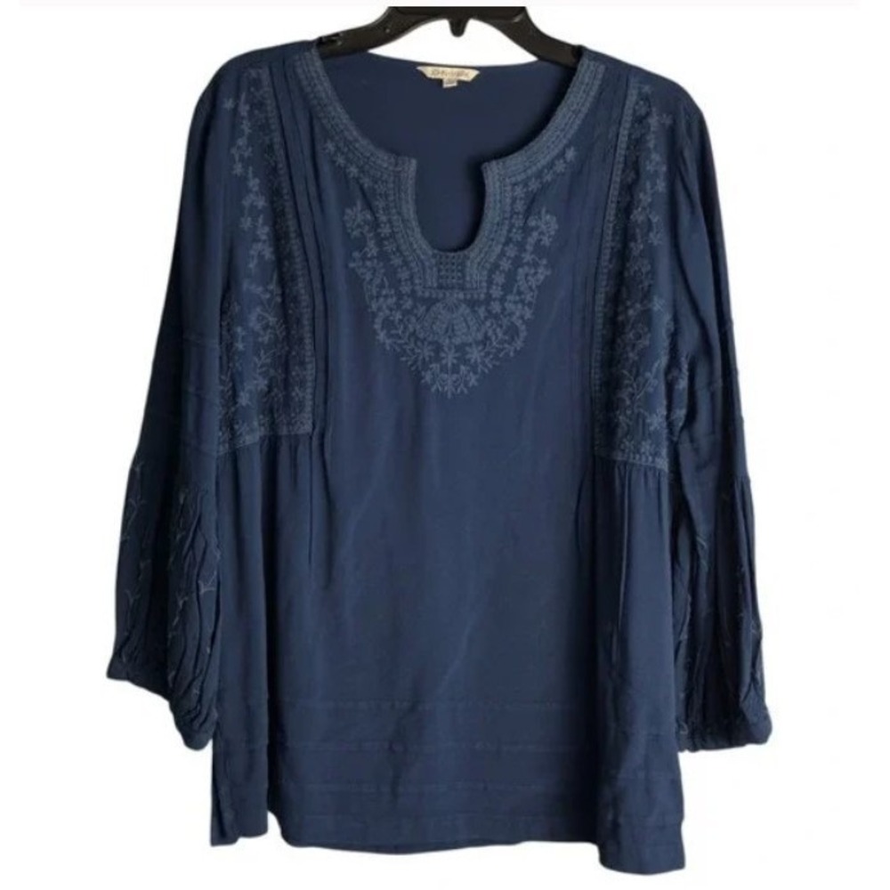 John Mark Size 1X Navy Blue Embroidered Tunic Top Plus Size NWT‎